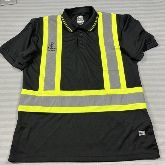 Tough Duck Polo Shirt Mens Medium Black Hi-Vis Reflective Safety Workwear Tape - Picture 1 of 10